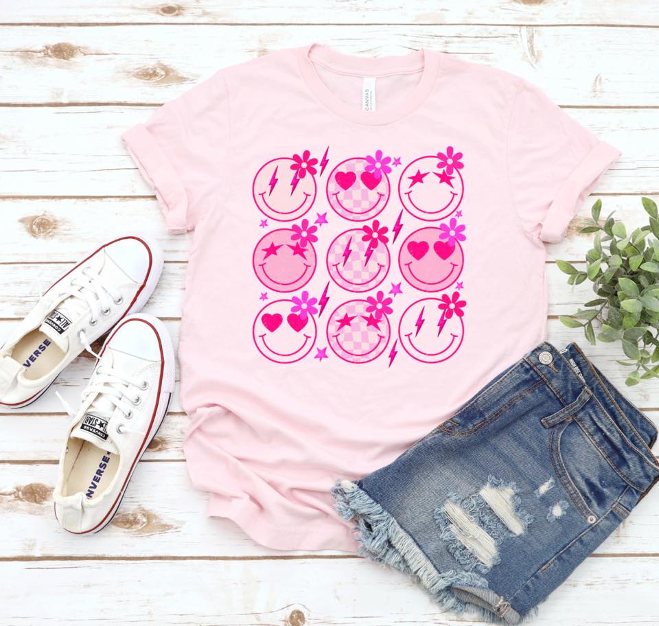 Pink Smiley Faces Youth Shirt