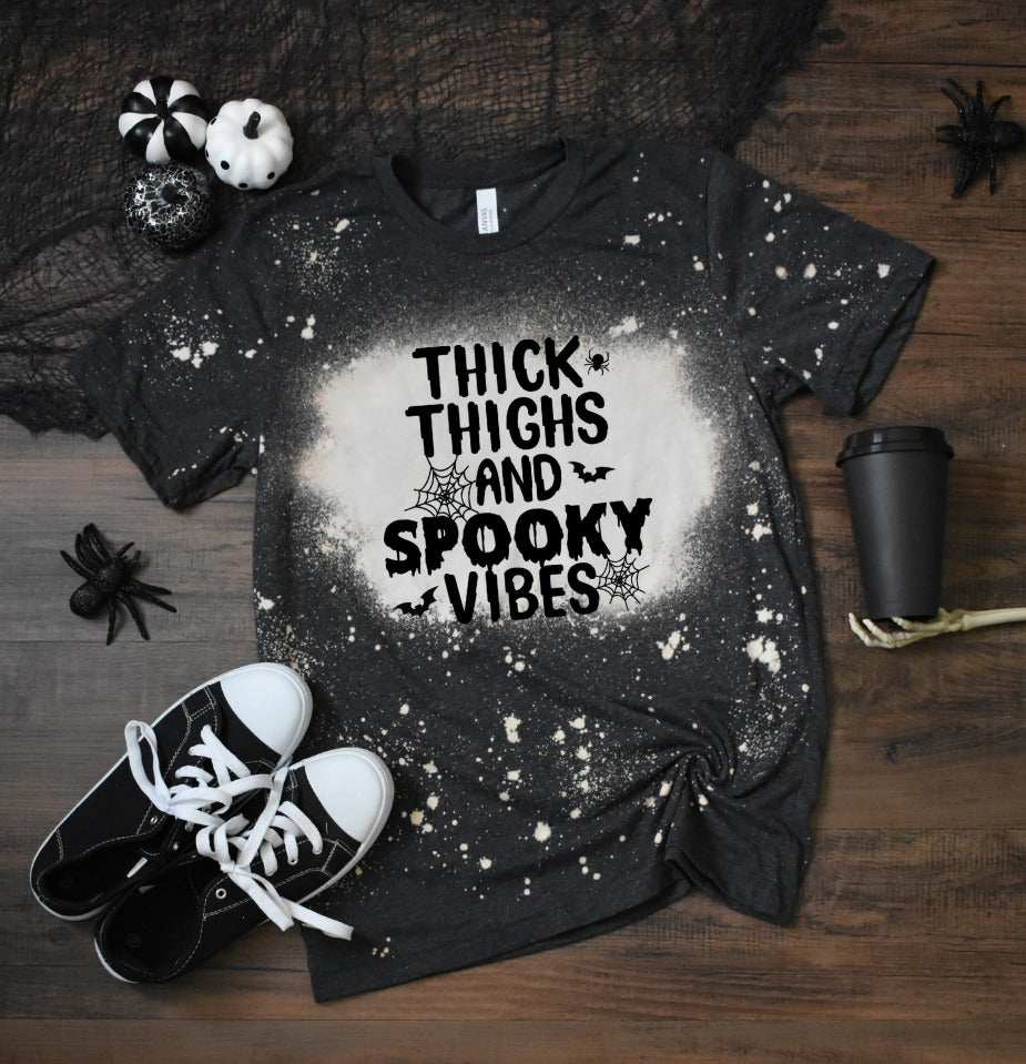 Thick Thighs Spooky Vibes Bleached Shirt