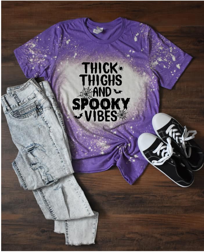 Thick Thighs Spooky Vibes Bleached Shirt